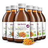 BIO Sanddornsaft 6er Pack (6x250ml) Purer Direktsaft aus BIO Frucht Gepresst, 100% Kaltgepresst Muttersaft- ohne Farbstoffe, ohne Zucker, ohne GMO, ohne Konservierungsstoffe - Vegan - BerriesPolska®