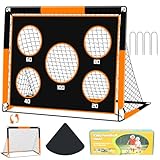 Gofady 2-in-1 Fußballtor für Kinder – Tragbares & Stabiles Fussballtore mit 5 Zielbereichen, Faltbares Design, Tragetasche, Garten, Park, Strand (Orange, 150 * 120 * 120cm)