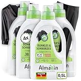 AlmaWin® Waschmittel Schwarze Wäsche [4x750ml - 120 Ladungen] für strahlende Farben frei von Verblassen - Veganes Waschmittel schwarz für schonende Reinigung mit Waschnuss [20-60°C]
