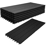 Ikodm WPC Terrassenfliese 30x60 cm, Klickfliese, Balkonfliese, anthrazit, wasserfest, korrosionsbeständig, einfach zu verlegen (6 er Pack -1m²)