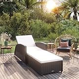 Mengtu Sonnenliege mit Cremeweißer Auflage Poly Rattan Schwarz Gartenliege Liegestuhl Balkonliege Strandliege Gartenmöbel Relaxliege Terrassenliege Garten Liege