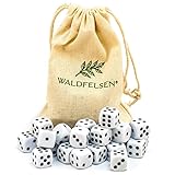 6, 12, 20, 30 oder 50 hochqualitative Würfel von Waldfelsen® Standardgröße 16 mm Acrylwürfel Knobel Spielwürfel Dice 6-seitig sechsseitig Spielzubehör Set mit Stoffbeutel (Weiß, 30 Stück)