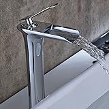 Aimadi Waschtischarmatur Wasserfall Wasserhahn Bad Mischbatterie Badarmatur Waschbeckenarmatur Waschbecken Badezimmer Hoch Chrom