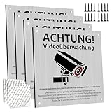 4 Stück Schild Videoüberwachung Videoüberwachung Schild Mit DSGVO Hinweis,15x15 cm Schild Videoüberwachung Privatgrundstück, Schild Kameraüberwachung Achtung Mit Selbstklebend