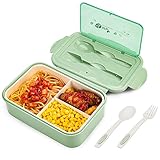 BIBURY Lunch Box, Bento Box, Brotdose mit 3 Fächern und Besteck, Auslaufsicher Brotzeitbox Kühlschrank Spülmaschinenfest Mikrowellengeeignet, Brotdosen für Schule Arbeit Picknick Reisen(Grün)