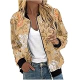 HUOQI angebote des tages heute Blouson Damen Sommer Bomberjacke Damen Blumenmuster Coat Reißverschluss Frühling Jacket Mädchen Kurze Jacke Outwear College Jacke Zip Up leichte Pilotenjacke