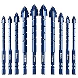 Verbessertes gezacktes Steinbohrer-Set, Hartmetallbestückte Betonbohrer für Fliesen/Glas/Ziegel/Holz/Kunststoff, industrielle Stärke, professionelles Sechskantschaftbohrer-Set, 10 Stück