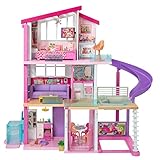 Barbie Traumvilla Dreamhouse Adventures Puppenhaus mit 3 Etagen, 8 Zimmer, Pool mit Rutsche und Zubehör, ca. 116 cm hoch, mit Lichter und Geräuschen, Spielzeug ab 3 Jahren - Amazon Vine