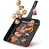 KADAX Grillpfanne, Steakpfanne, Aluminiumguss Pfanne, Bratpfanne mit Antihaftschicht, Griddle Pan für alle Herdarten inkl. Induktion (Rot, 29.5 cm)