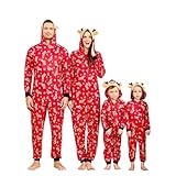 IFFEI Weihnachtspyjama für die Familie Passender einteiliger Pyjama mit Schnee- und Rentier-Aufdruck und Kapuzenpullover Women M