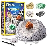 National Geographic Weltraumgraben-Set – Ausgrabungs-Set für Kinder mit 5 echten Felsen und Edelsteinen, inklusive Grabstein, Ausgrabungswerkzeuge, Lupe und Lernanleitung, lustige