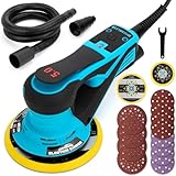 Autolock Electric Exzenterschleifer, 350W Brushless Motor mit 5 & 6 Zoll Pads, 10000RPM Electric Palm Sander für Holzbearbeitung, Schleifen und Polieren (Blau)