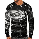 Generisch Herren Pullover Sweatshirt 3D Sternenhimmel Druck Langarm Rundhals Pullover Casual Oversize Sweatshirt ohne Kapuze Frühling Herbst Langarmshirt Y2k Streetwear Männer Pullover für Herren