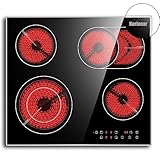 Karinear Keramik-Kochfeld 4 Platten mit Metallrahmen, 6600W, Einbaukochfeld, 4 Kochfelder, ausziehbar, Glaskeramikkochfeld 60 cm mit Touch-Steuerung, Timer, Kindersicherung, 220V-240V, Keine Stecker