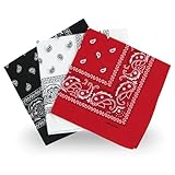 FlyWave Set 3 Bandanas für Männer und Frauen, Stirnband mit Paisley-Muster, Nackenband, Haartuch, Armband, Reiten im Freien, 3 Farben 55x55cm