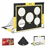 Fussballtore für Garten Kinder 2 In 1 Portable Pop Up Fußballtor Trainer mit Torwand für Kinder Erwachsene, Fussballtor mit 5 Schussloecher und Tragetasche, Bodennägeln für Indoor Outdoor
