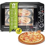 TurboTronic Minibackofen mit Umluft 45L schwarz 2000W, Drehspieß, Timer, Mini Backofen, Pizzaofen, 2 Backbleche, Grill