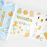 Bügelbilder Schulkind Set für Textilien, 2 Bögen DIN A4 mit Bügelvlies | Deko, Stoffreparatur von T-Shirts, Hoodies, Jeans, Schultüten | Patches für Kinder, Schule