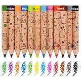 ThEast Kleinigkeiten für Adventskalender Kinder, 12 Buntstifte für Kinder, Dicke stifte ab 3 jahre Malstifte mit Anspitzer, Adventskalender Füllung, Kindergeburtstage