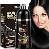 Haarfärbeshampoo, 500 ml Hair Dye Shampoo 3in1, Sofortiges Haarfarbe Shampoo Gegen Graue Haare, Anti Grau Hair Color Haarshampoos, Farbshampoo Tönungsshampoo für Männer Frauen (Black)