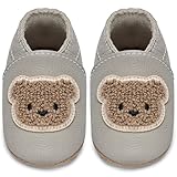 IceUnicorn Krabbelschuhe Baby Lauflernschuhe Jungen Weiche Leder Babyschuhe Kleinkind Lederschuhe mädchen Babyhausschuhe(G-Bär,12-18)