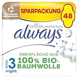 Always Ultra Binden Damen Gr. 3, Night, 48 Damenbinden mit Flügeln (3 x 16 Stück), Monatspaket, Organic Cotton Protection, sicherer Schutz und Oberfläche 100% Bio-Baumwolle