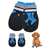 Hundeschuhe,4 Stk wasserdichte Hundeschuhe mit reflektierenden Riemen Anti-Rutsch-Sohle Outdoor Pfotenschützer Hundeschuhe für kleine mittelgroße Hunde Winter,Blau (S)