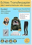 TransOurDream Echte Inkjet/Laser Transferfolie Bügelfolie(Schwarze Folie),A4X5 Blatt, für Dunkle Textilien Polyester, Poly-Baumwollmischung, Leinwand,Streifen, Karos, Jeans und Camouflage(D-FX-5)