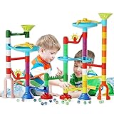 Murmelbahn Kinderspiel - 110PCS Mehrfarbige Kugelbahn Marble Run Set mit Spannende Bahnelementen und Glasmurmeln, kinderspiel Geschenk für Kinder Mädchen Jungen 3-12 Jahren