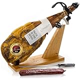 Jamon Iberico Schinken 4–4,5 kg – Paleta Iberica de Cebo mit Schinkenhalter, Chorizo & Messer – Original Spanischer Genuss, ideal für Tapas, Fiestas & Geschenke – Spanischer Schinken Pata Negra Hamon