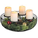 Sziqiqi Adventskranz Modern Metall Adventsgesteck: Schwarz Adventkranz Gestell Adventskerzenhalter Schale für 4 Stumpenkerzen - Kerzenständer Adventskranz Rund Tisch Kranz für Advent Weihnachtsdeko
