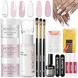 Aokitec Acryl Nagelset, Klar/Lichtrosa/Glitter Rosa Acrylpulver mit Acrylic Liquid Acrylpinsel Nail Tips Nagelkleber, Acrylgel für Nägel, Acryl Nägel Starterset, Acrylnägel Selber Machen