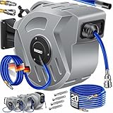 MASKO® Automatik Druckluftschlauch Aufroller 20m – Schlauchtrommel mit 1/4' Anschluss, Schlauchaufroller, Wandhalterung, Tragegriff, 180° schwenkbar, Schlauchbremse, vormontiert & sofort einsatzbereit