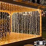 Dekofun Lichterketten Vorhang 300 LED 3m x 3m Lichtervorhang Aussen mit Stecker, Timer, 8 Modi Wasserdichte Lichterkette Gardine, Lichterkette Wand für Außen Innen Garten Fenster Hochzeit Deko