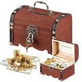 Forbabe Schatztruhe Holz, Vintage Spardose mit Schloss Klein Piratenschatztruhe Schatzkiste Kindergeburtstag Holztruhe mit Deckel zur Aufbewahrung und Dekoration (14.5x10.5x10.3cm, Braun)