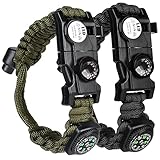 Flintronic Paracord Survival Armband Kit, 8-in-1 Überlebensarmband Set, Feuerzeug 100-dB-Pfeife+Kompass+Thermometer+Multitool+LED-Licht+Wasserdichtes Militär-Paracord