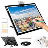 Diamond Painting Leuchttisch A3 - Tragbares Batteriebetriebene Light Pad, Wiederaufladbare Leuchtplatte mit Ständer, 3 Farben 6 Helligkeitsstufen LED Lichtpad für Diamond Painting Zubehör Abpausen