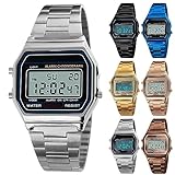 Yuehuamech Herren- Digital- Quarz- Uhr, Luxus- Business- Armbanduhr 30M Elektronischer Chronograph wasserdichte Digitaluhr Sportuhr mit Edelstahlarmband LED- Hintergrundbeleuchtung