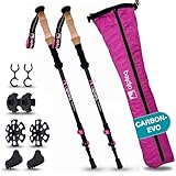 Alpteq® Carbon Wanderstöcke Teleskop - Modell Zugspitze Pink – Ultraleichte Trekkingstöcke für Damen, Herren & Kinder | Verstellbar 65–135 cm | Nordic Walking Stöcke mit Korkgriff