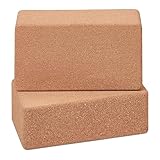 Relaxdays Yogablock, 2er Set, Yogaklötze aus Kork, für Yogaübungen, HBT: 12 x 22,5 x 7 cm, rutschfeste Yogawürfel, natur