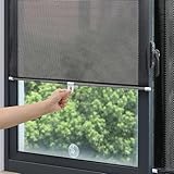 Fensterrollo ohne Bohren, einziehbar, mit 3 Saugnäpfen, Verdunkelungsrollo, temporärer Abdeckvorhang für Zuhause, Schlafzimmer, Auto (schwarz, 68,6 x 124,5 cm)
