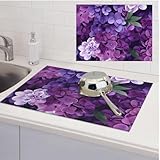Abtropfmatte für Küchentheke, ultra-saugfähig, Mikrofaser, Abtropfmatte, violett, Blumenmuster, Untersetzer, rutschfest, für Arbeitsplatten, Küchenzubehör, 61 x 46 cm