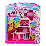 Barbie Mini BarbieLand Traumvilla und 3 Fahrzeuge, Spielset mit 4 ca. 3,8 cm großen Puppen, Puppenhausmöbeln und -zubehörteilen, enthält DreamCamper, Boot und Flugzeug, JDB86