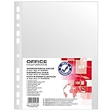 OFFICE PRODUCTS Prospekthülle/Klarsichthüllen Glasklar A4 / 100 Stück/Oben Offen Klarsichthüllen Sicht-Hüllen Gelochte Plastikhülle/Transparent 60 mikron/Verstärkte Kante