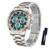 SEENERO Luxuriöse Herren-Armbanduhr aus Edelstahl, Quarz, Chronograph, wasserdicht, Mondphasen-Uhr mit leuchtendem römischen Diamant-Zifferblatt, modisches Kleid, Business-Zeitmesser, perfektes