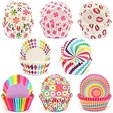 Septeamay 200 Stück Muffinförmchen Papier Cupcake Formen, 8 Arten von Mustern Kombiniert Muffinform Papier, Muffins Papierförmchen Mini Backförmchen für Geburtstag, Party, Hochzeit, Backen, Dessert