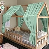 HOTUT Hausbett Himmel,2 Stück Betthimmel Babybett aus Musselin,Weich und atmungsaktiv Baldachin Kinderzimmer Deko,Hausbett Himmel Deko Set für Mädchen & Jungen-62 x 270cm Grün