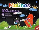 MALINOS XXL 8 + 8 Metallic Glitzer Airbrush + Marker | Pustestifte und Malstifte mit Schablonen und Zubehör