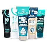 happybrush Natürliche & Vegane Zahnpasta Mix-Pack - Natürliche Zahncreme für gesunde und weisse Zähne ohne Mikroplastik für frischen Atem - Zahnpflege im großen Set (5 x 75ml)
