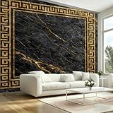 Vintage Mäandermuster Griechischen Stil Fototapete Vliestapetenkleister 150x105cm (B x H) - Foto Tapete Schlafzimmer Wohnzimmer Schwarzer Goldener Vliestapete Wandtapete 3d Effekt Wand Dekoration